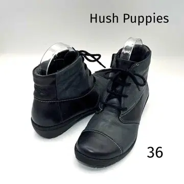 허시파피 사이드 지퍼 숏부츠 36 가죽 천연 가죽 바이컬러