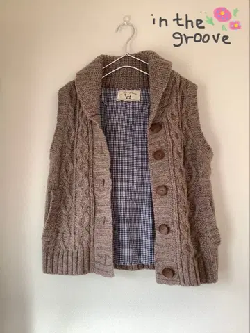 인 더 그루브 케이블 니트 베스트 울 깅엄 체크 새상품급