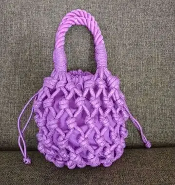 미사용 보라색 나일론 끈으로 짠 핸드백