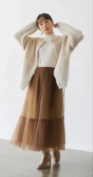 [ 새상품/택 포함 ] STRATA 레이어드 튤 세트 스커트 브라운