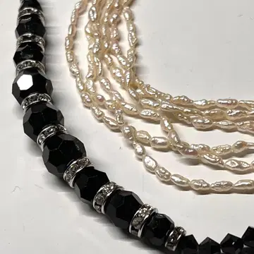 A34 목걸이 2개 블랙 & 담수 펄 SILVER
