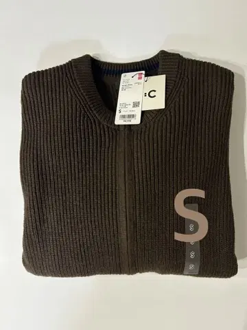 [새상품] 유니클로C 크루넥 풀 집업 가디건 다크 브라운 S