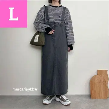 새상품 시마무라 rumi 데님 오버롤 스커트 L 블랙