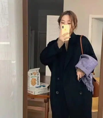 오늘만 가격 7299엔에서 6299엔이 됩니다 블랙 더블 브레스트 롱