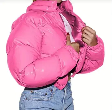 핑크 숏 다운 자켓