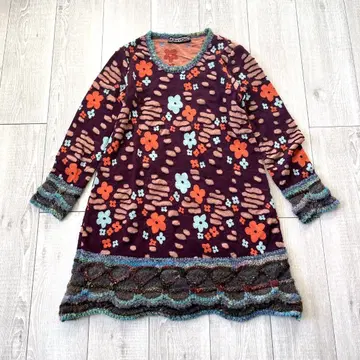 엠앤드쿄코 꽃무늬 리브 니트 원피스 1 사이즈 일본제 모헤어 혼방