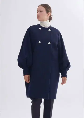 yori 더블 퍼프 슬리브 코트 네이비