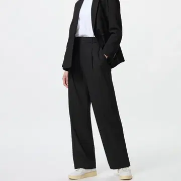 유니클로 턱 와이드 팬츠 긴 길이 S 사이즈