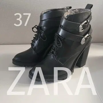 ZARA 블랙 가죽 인조 모피 숏부츠 버클 포함 새상품급