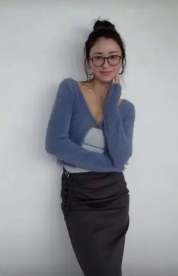 새상품 샤기 니트 가디건 네이비 M