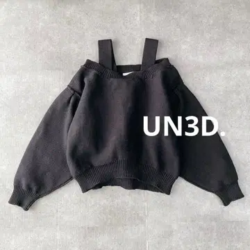 UN3D. 볼륨 턱 니트 원피스 블랙 오프숄더