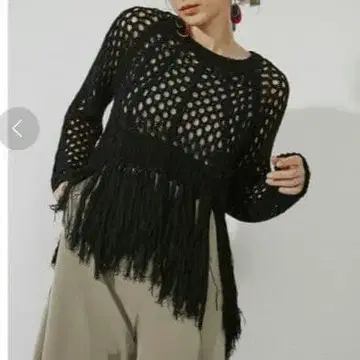 언리드 메쉬 프린지 니트 블랙