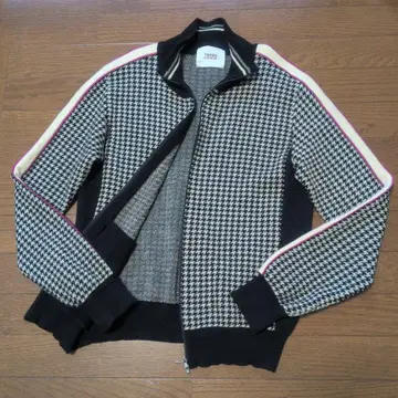 TAKEO KIKUCHI 드라이버 니트 집업 하운드투스 패턴