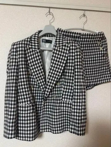 [ SALE ] ZARA 셋업 하운드투스 체크 패턴 자켓 L 숏팬츠 M