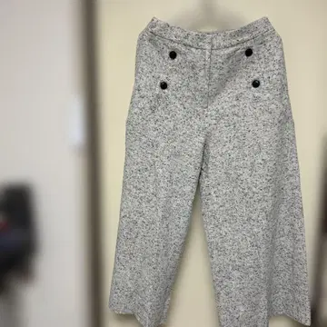 그레이 버튼 와이드 팬츠 L