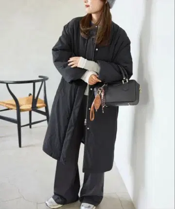 충전솜 스톨 포함 노카라 코트