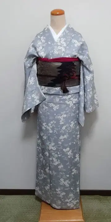 순수 실크 이중 기모노 코몬 귀여운 작은 국화 패턴 중고