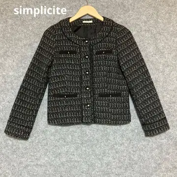 simplicite 트위드 노카라 자켓 블랙 계열