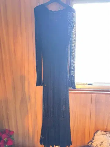 snidel 블랙 레이스 편직 롱 원피스