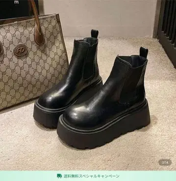 통굽 사이드 고어 부츠 블랙 통굽 부츠 숏부츠 가죽