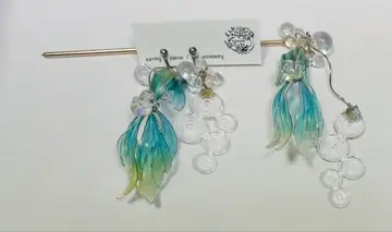 딥 아트 금붕어 헤어콤 비녀 머리 장식 귀찌 액세서리