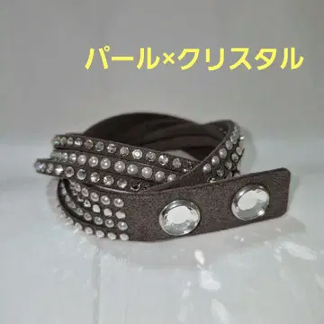 스와로브스키 가죽 뱅글 크리스탈 펄 그레이지