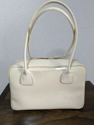 HAMANO 아이보리 보스턴/핸드백 인조 가죽 에나멜 가공