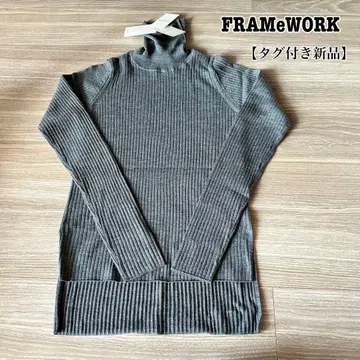 FRAMeWORK 울 100% 리브 니트 터틀넥 그레이
