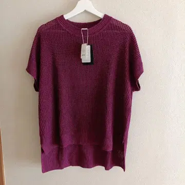 퍼플 니트 반팔 상의 린넨 100% LOISIR