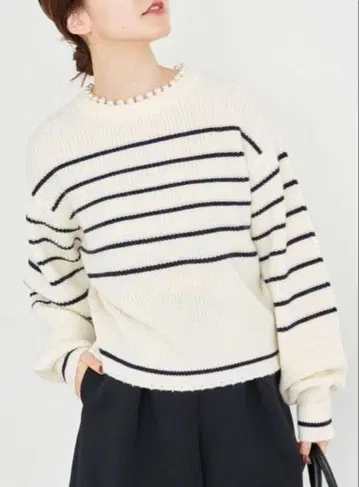 IENA 울 아크릴 펄 장식 골지 풀오버