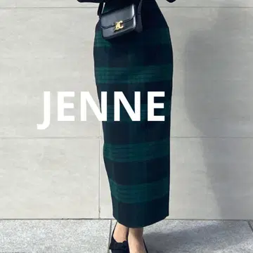 JENNE 샤기 체크 펜슬 스커트 L 그린