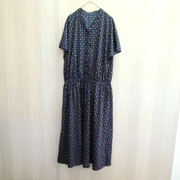 하바나이스트립 롱 원피스 플레어 스커트 올 패턴 블루 M