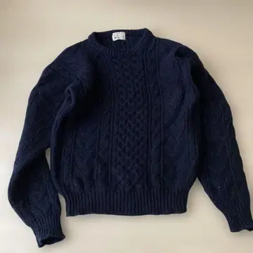 빈티지 케이블 짜임 아란 니트 네이비