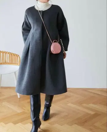 Myu 펄 장식 본딩 코트 그레이