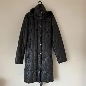 후드 부착 블랙 다운 롱 코트