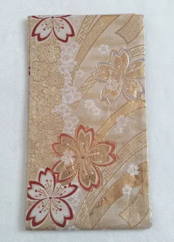 성인식 벚꽃 패턴 후쿠로 오비 골드 컬러 골드