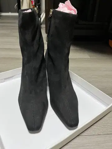 RANDA 블랙 페이크 스웨이드 스틸레토 부츠