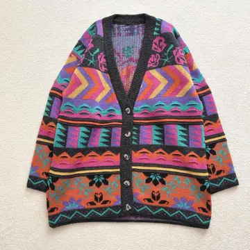 이탈리아제 총 패턴 니트 가디건 오버 사이즈 두꺼운 원단