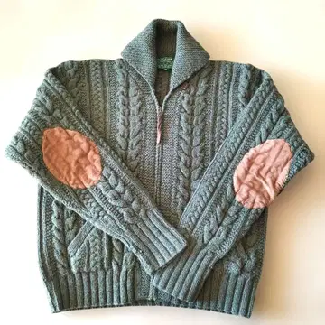 레어 새상품급 랄프 로렌 케이블 짜임 지퍼 엘보 패치 니트