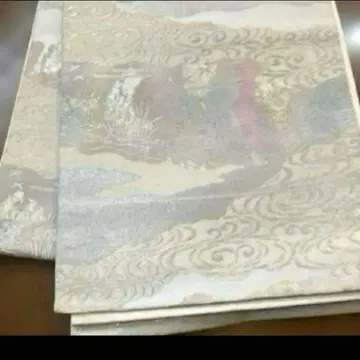 중고 후쿠로 오비 육통 무늬 순수 실크 후쿠로 오비 럭셔리 은채 무늬