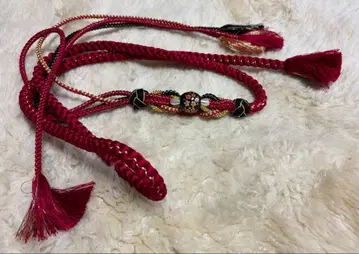 새상품급 허리띠 빨간색 블랙 꽃 마마 후리소데