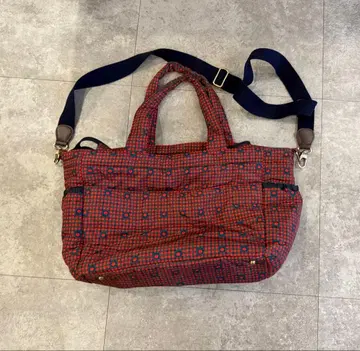 새상품급 파밀리아 빨간색과 파랑 체크 무늬 마더백