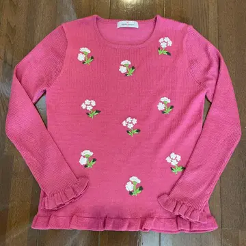 갤러리 비스콘티 꽃무늬 자수 핑크 니트 스웨터 긴팔 사이즈 2