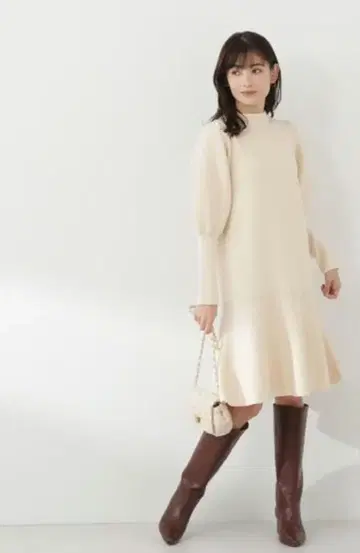 NATURAL BEAUTY BASIC 마톤 슬리브 미니 니트 원피스