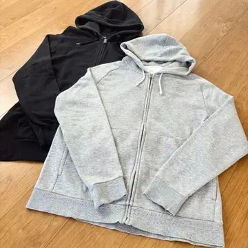 무인양품 유니클로 풀집업 후드티 2벌 세트 XL 블랙 그레이