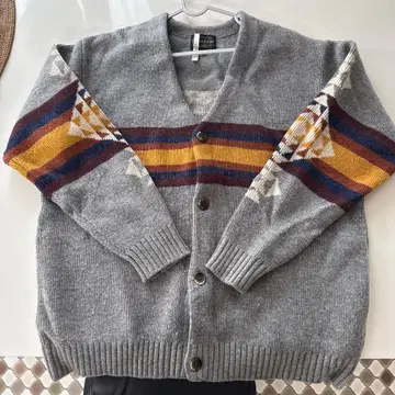 Pendleton 그레이 기하학 패턴 가디건 M