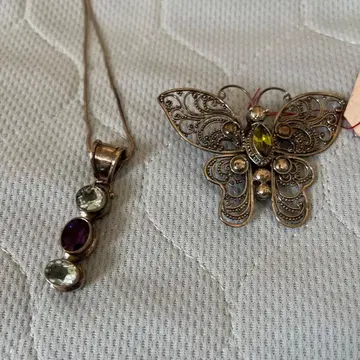 빈티지 나비 브로치 컬러풀 스톤