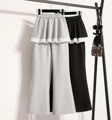 새상품 빅 사이즈 가을/겨울 밑단 레이스 맨투맨 팬츠 스커트풍 페플럼f