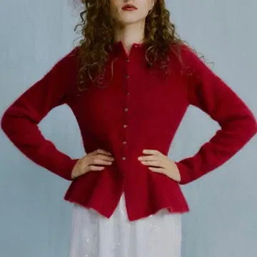 FRAY I.D FOX 캐시미어 페플럼 가디건 레드