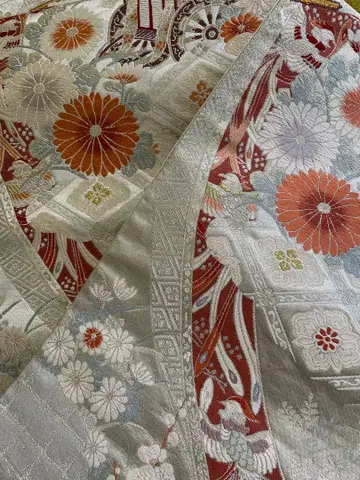 실크제 후쿠로 오비 꽃무늬 자수